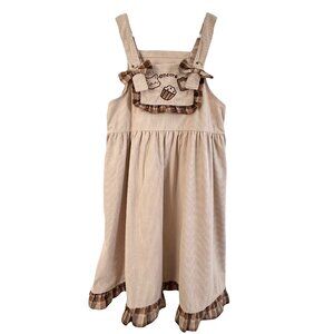 Chocolate ruffle bear cream corduroy strap dress